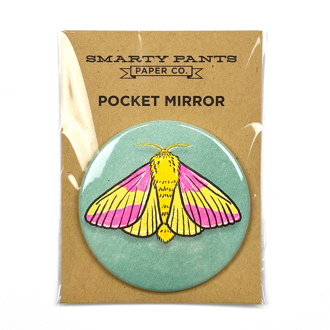 Rosy Maple Moth Risograph Pocket Mirror