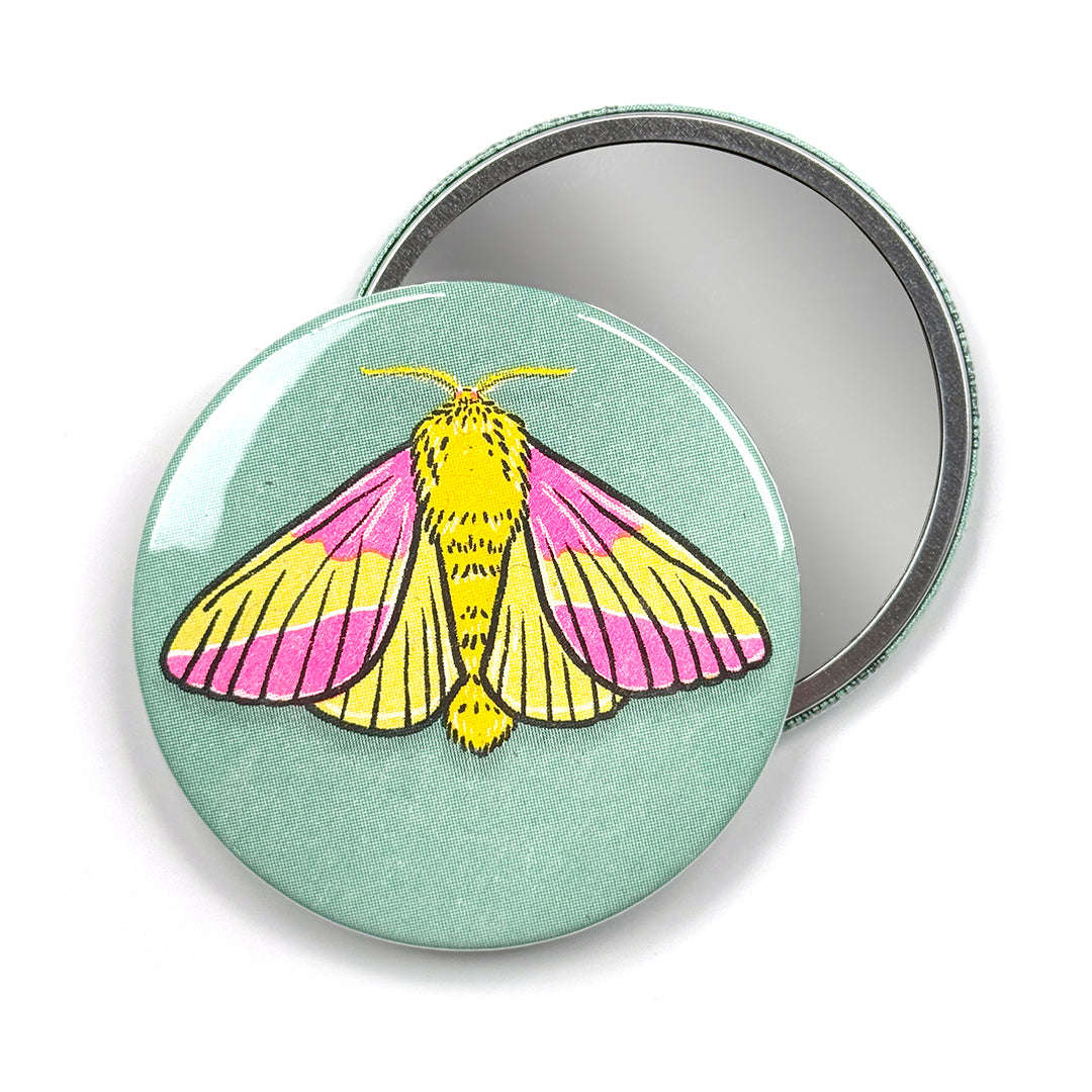 Rosy Maple Moth Risograph Pocket Mirror