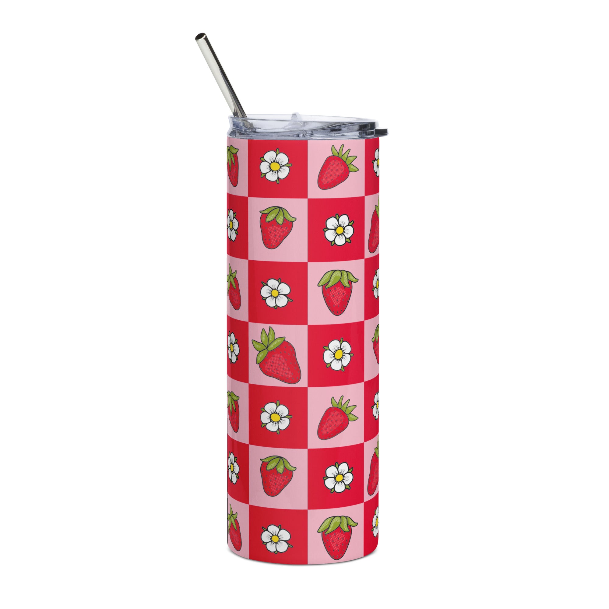Strawberry Checkered Stainless Steel Tumbler