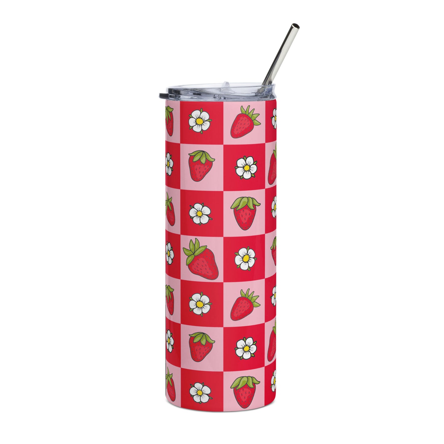 Strawberry Checkered Stainless steel tumbler