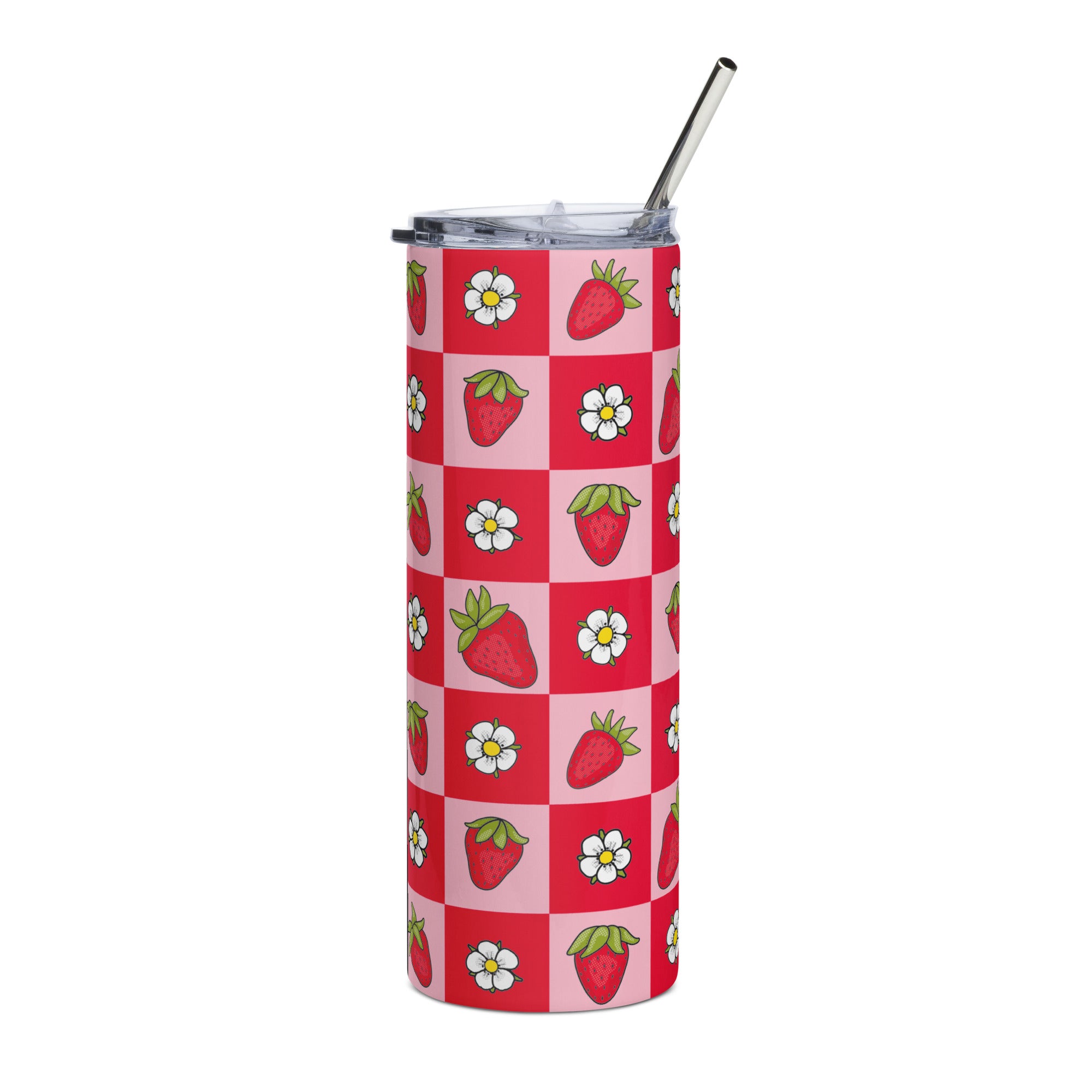 Strawberry Checkered Stainless Steel Tumbler