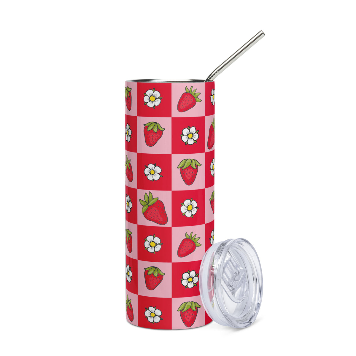 Strawberry Checkered Stainless Steel Tumbler