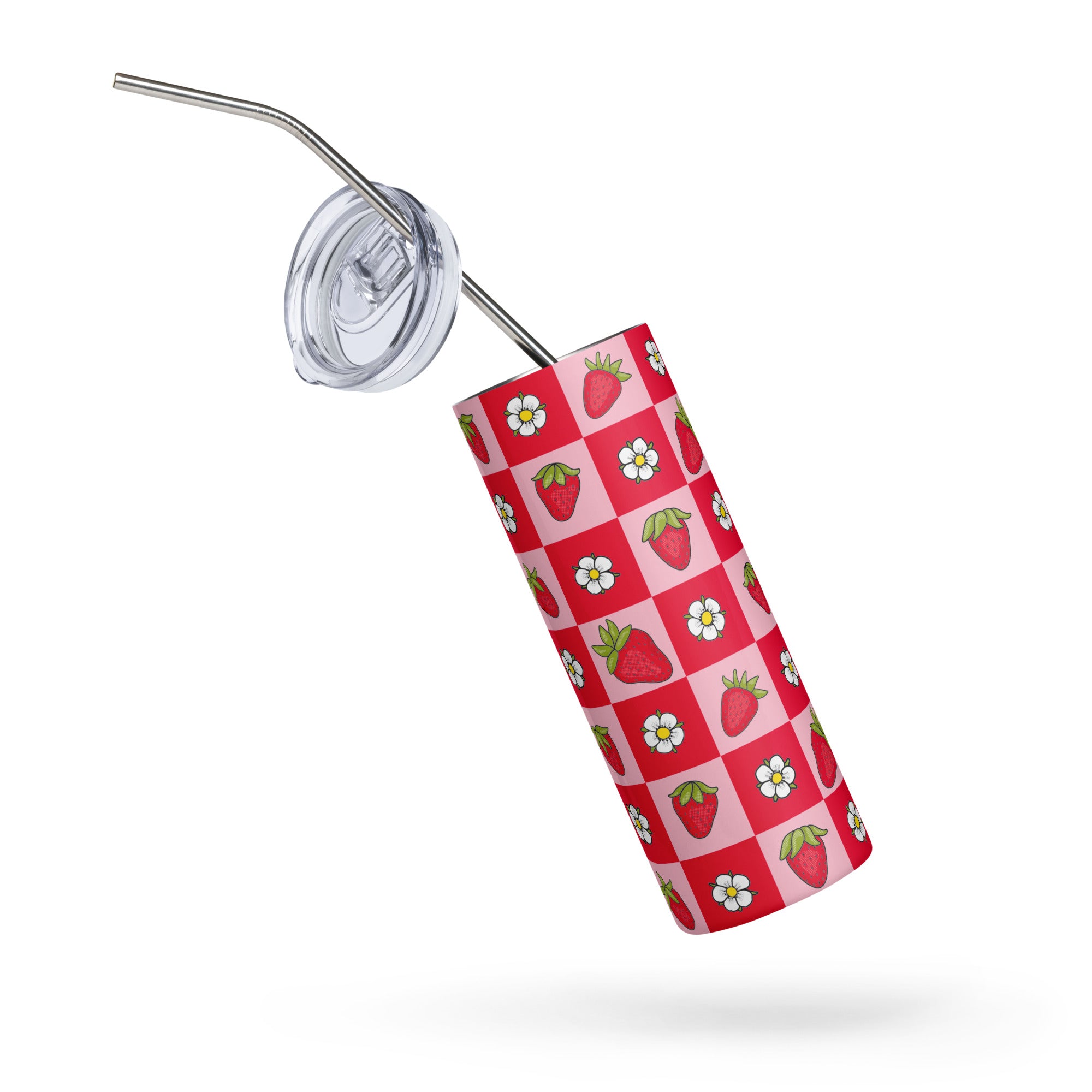 Strawberry Checkered Stainless Steel Tumbler