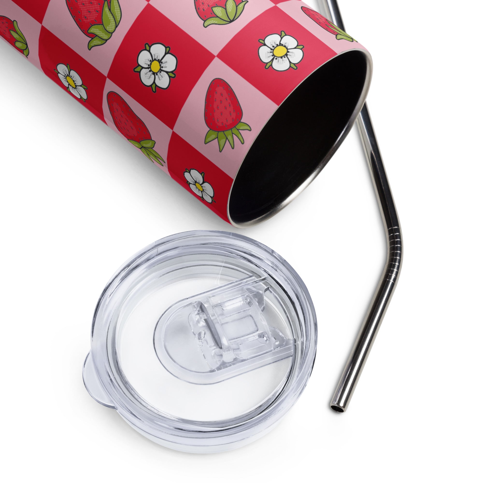 Strawberry Checkered Stainless Steel Tumbler