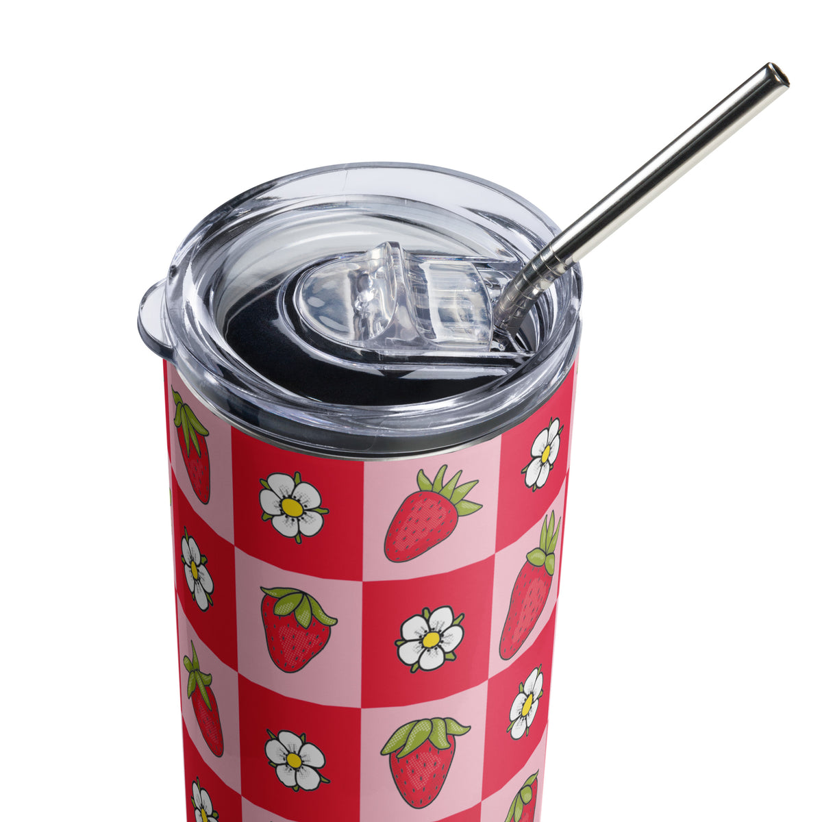 Strawberry Checkered Stainless Steel Tumbler
