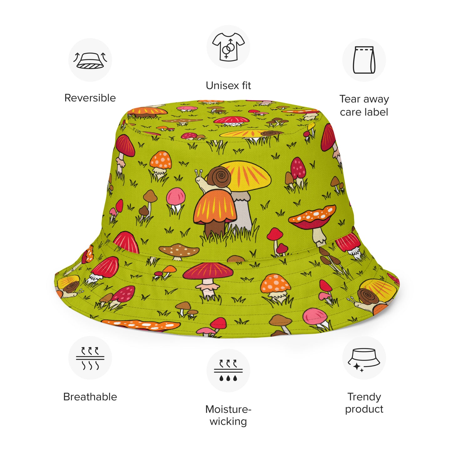 Mushroom & Snail Reversible bucket hat