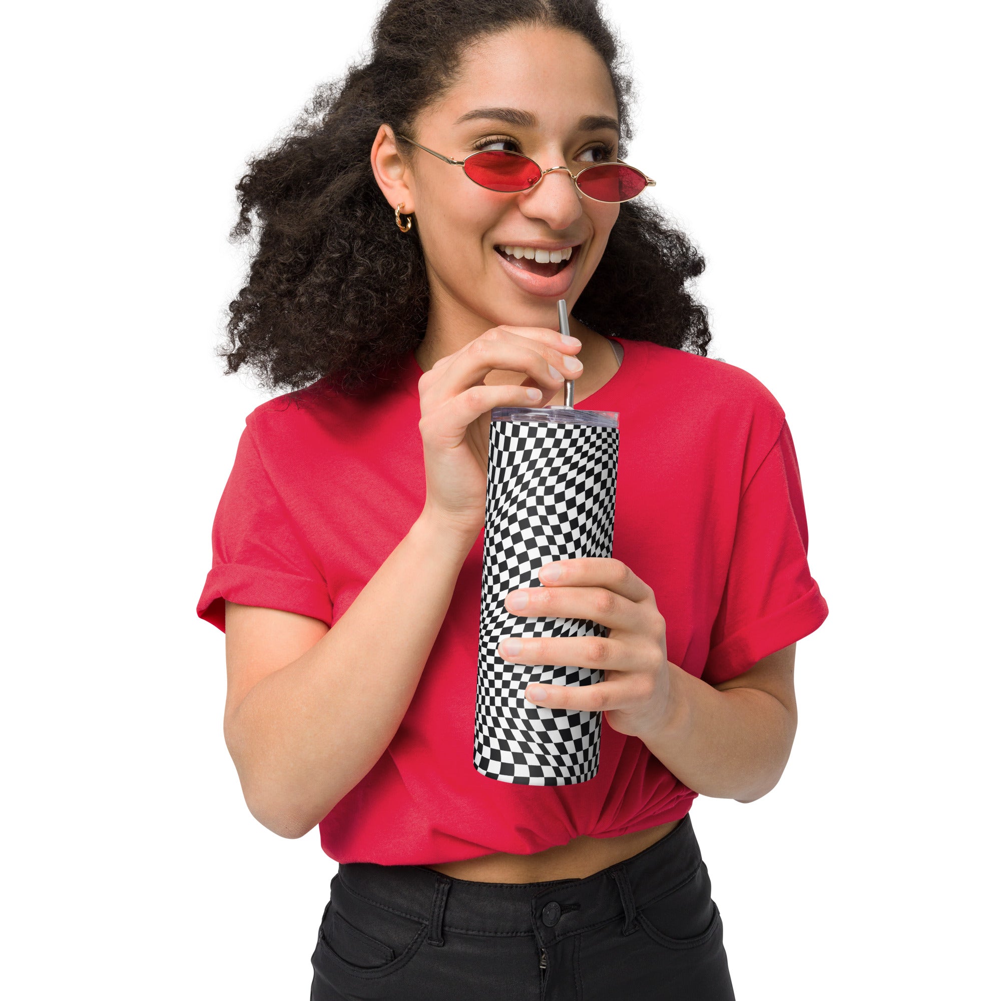 Checkered Op Art Stainless Steel Tumbler