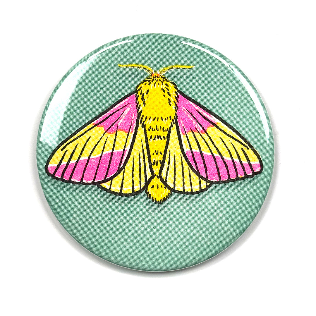 Rosy Maple Moth Risograph Pocket Mirror