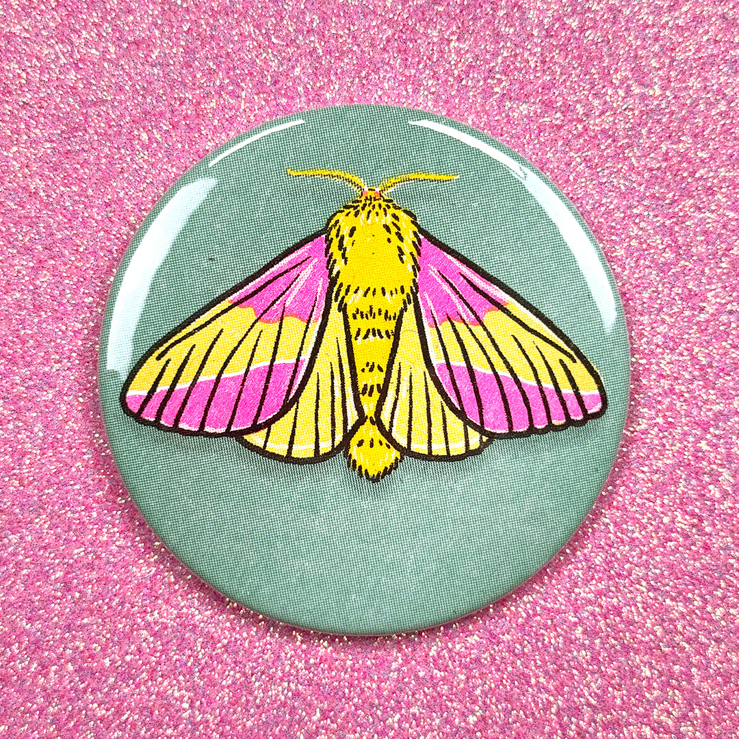 Rosy Maple Moth Risograph Pocket Mirror