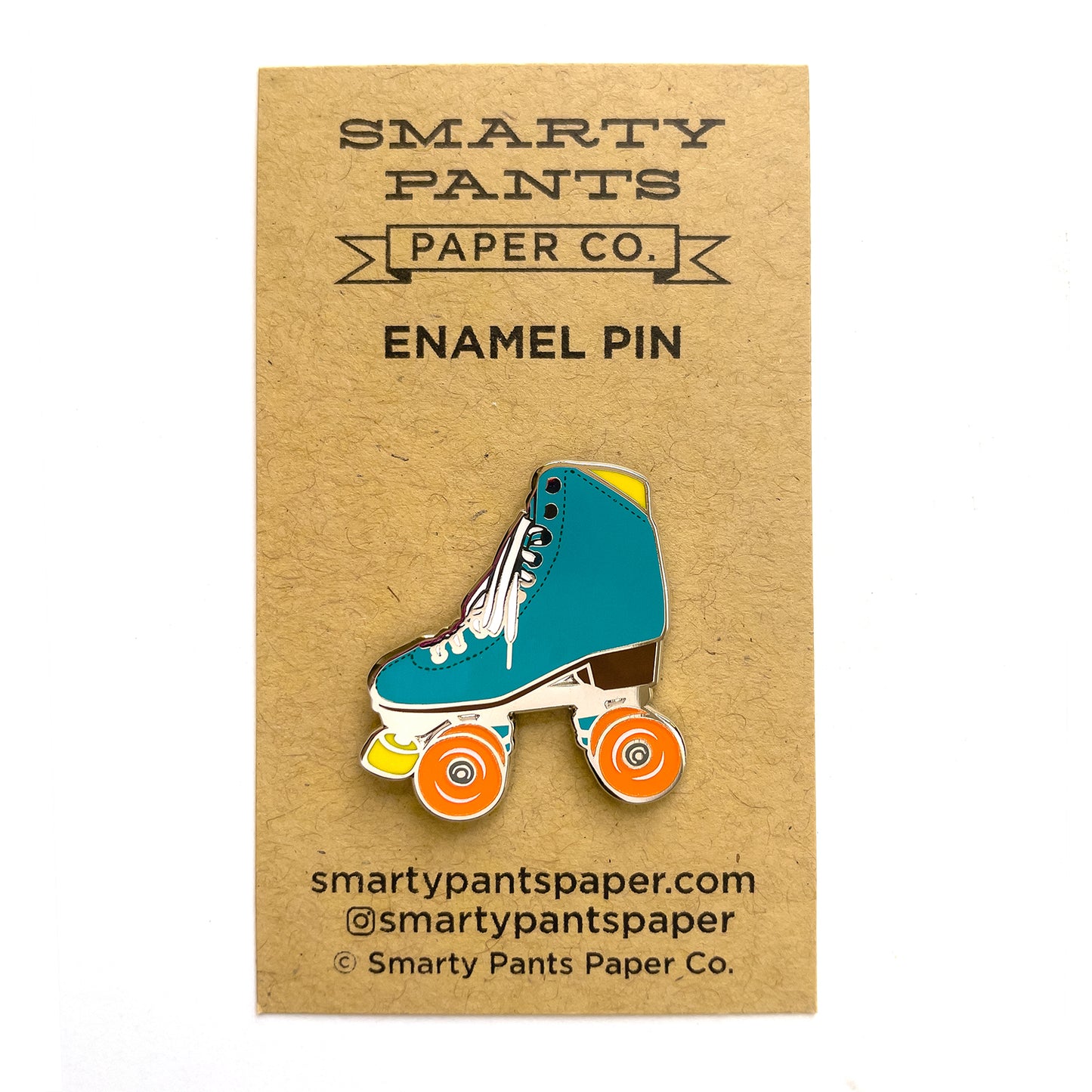 Teal roller skate pin with glow in the dark wheels