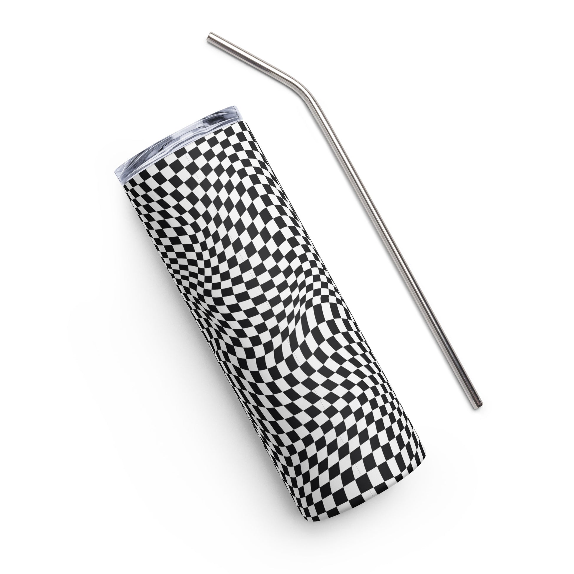 Black and White Stainless Steel Checkered Tumbler